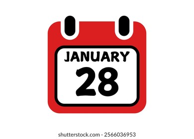 28 January calendar icon text page monthly web design on red, black and white background vector, icon, or illustration with the month of January 28