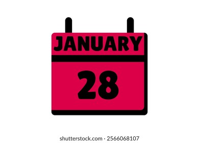 28 January calendar icon text page monthly web design on red, black and white background vector, icon, or illustration with the month of January 28