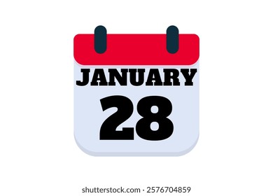 28 January calendar icon text page monthly web design on red, black and white background vector, icon, or illustration with the month of January 28