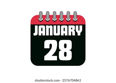 28 January calendar icon text page monthly web design on red, black and white background vector, icon, or illustration with the month of January 28