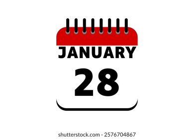 28 January calendar icon text page monthly web design on red, black and white background vector, icon, or illustration with the month of January 28