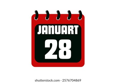 28 January calendar icon text page monthly web design on red, black and white background vector, icon, or illustration with the month of January 28