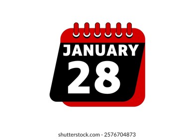 28 January calendar icon text page monthly web design on red, black and white background vector, icon, or illustration with the month of January 28