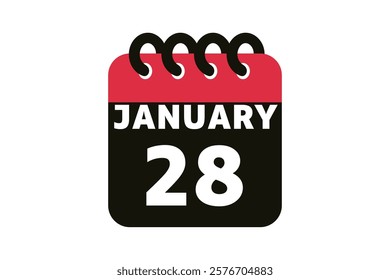 28 January calendar icon text page monthly web design on red, black and white background vector, icon, or illustration with the month of January 28