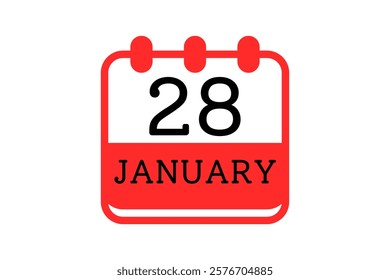 28 January calendar icon text page monthly web design on red, black and white background vector, icon, or illustration with the month of January 28