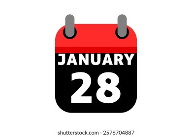 28 January calendar icon text page monthly web design on red, black and white background vector, icon, or illustration with the month of January 28