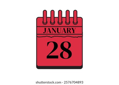 28 January calendar icon text page monthly web design on red, black and white background vector, icon, or illustration with the month of January 28