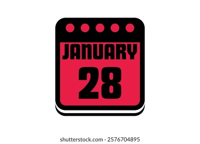 28 January calendar icon text page monthly web design on red, black and white background vector, icon, or illustration with the month of January 28