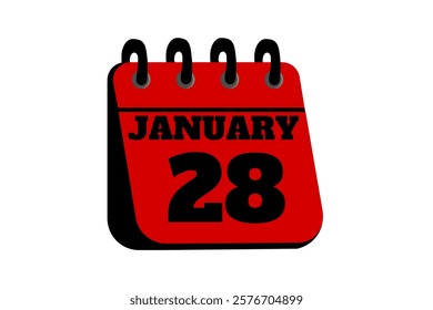 28 January calendar icon text page monthly web design on red, black and white background vector, icon, or illustration with the month of January 28