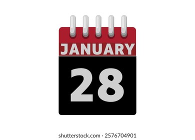 28 January calendar icon text page monthly web design on red, black and white background vector, icon, or illustration with the month of January 28