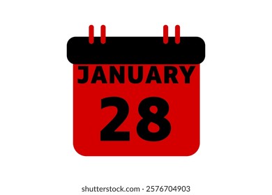 28 January calendar icon text page monthly web design on red, black and white background vector, icon, or illustration with the month of January 28