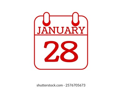 28 January calendar icon text page monthly web design on red and white background vector, icon, or illustration with the month of January 28