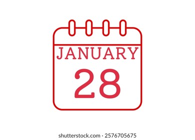 28 January calendar icon text page monthly web design on red and white background vector, icon, or illustration with the month of January 28