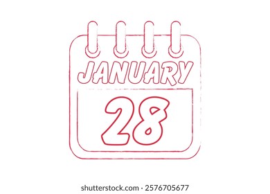 28 January calendar icon text page monthly web design on red and white background vector, icon, or illustration with the month of January 28