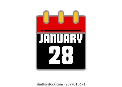 28 January calendar icon text page monthly web design on red, black, yellow and white background vector, icon, or illustration with the month of January 28