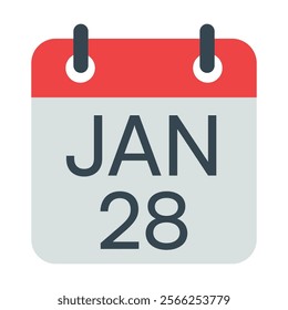 28 January Calendar Vector Icon Symbol.