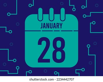 28 January day. Technological calendar page for the month of January. Modern vector with technology for special dates