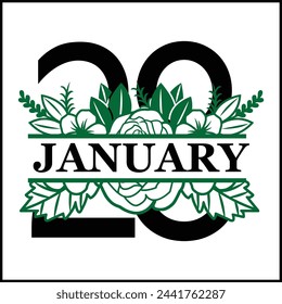 28 January Floral Split Silhouette Counting Vector Design | Print Design | Cut file | Shirt Design | Birthday Gift