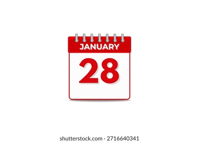 28 de enero mes Vector de un solo día, ilustración, calendario con el icono de calendario de fondo en blanco y negro del 28 de enero