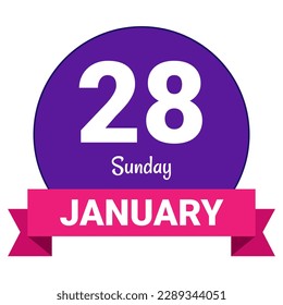 28 January, Sunday. Date template. Useful design for calendar or event promotion. Vector illustration EPS 10 File. Isolated on white background. 