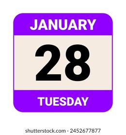 28 January, Tuesday. Date template. Useful design for calendar or event promotion. Vector illustration EPS 10 File. Isolated on white background. 