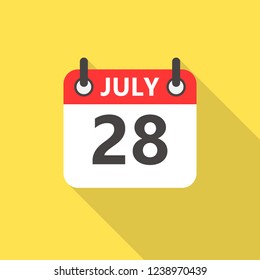 28 july calendar flat style icon with long shadow.