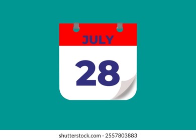 28 July calendar icon text page monthly web design on red, and blue background vector, icon, or illustration with the month of July 28