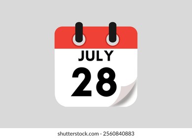 28 July calendar icon text page monthly web design on red, white, black and ash background vector, icon, or illustration with the month of July 28