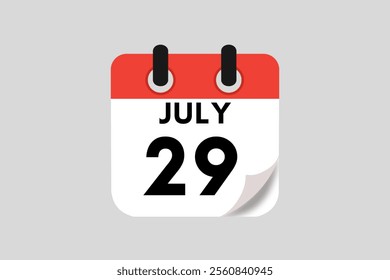 28 July calendar icon text page monthly web design on red, white, black and ash background vector, icon, or illustration with the month of July 29