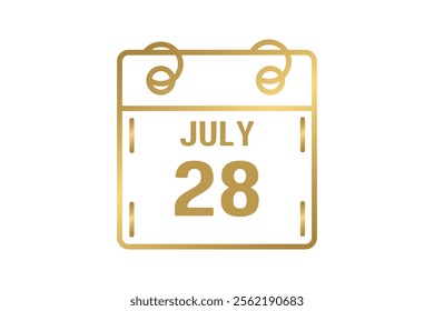 28 July calendar icon text page monthly web design on golden and white background vector, icon, or illustration with the month of July 28