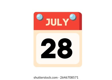 28 july calendar icon text page monthly web design on Coral, Peach, Black, Blue and White background vector, icon, or illustration with the month of july 28