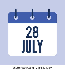 28 July Calendar, Isolated Vector Calendar.