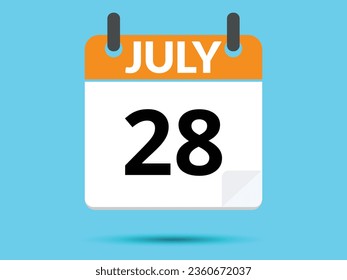28 July. Flat icon calendar isolated on blue background. Vector illustration.
