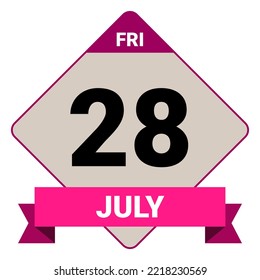 28 July, Friday. Date template. Useful design for calendar or event promotion. Vector illustration EPS 10 File. Isolated on white background.