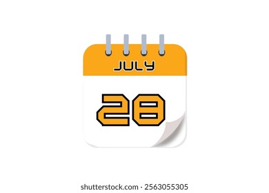 28 July month single day vector, illustration, calendar with yellow, black and white color background calendar July 28