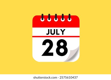 28 July month single day vector, illustration, calendar with red, black, white and yellow color background calendar July 28