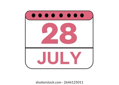 28 julho mês vetor dia único, ilustração, calendário com pêssego, preto e branco ícone de calendário de fundo de cor de julho 28