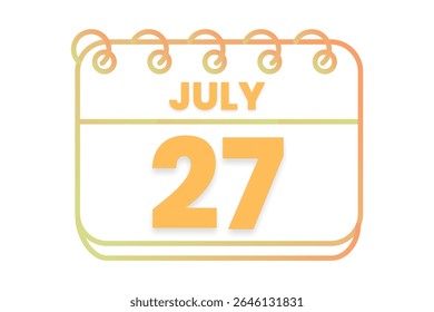 28 july month single day vector, illustration, calendar with orange, yellow, brown and white color background calendar icon of july 28