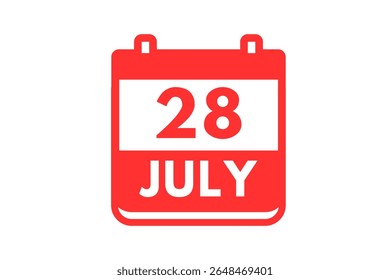28 de julho mês vetor dia único, ilustração, calendário com vermelho e branco ícone de calendário de fundo de cor de 28 de julho