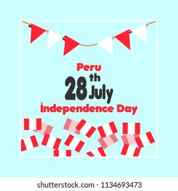 28 July. Peru Happy Independence Day.Celebration Background With Flags, and Text. Vector Illustration. Greeting Card