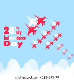 28 July. Peru Happy Independence Day.Celebration Background With Airplane like as Flag in the sky and Text. Vector Illustration. Greeting Card