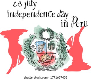 28 July. Peru Independence Day greeting card. Celebration background with the flag and text. Vector illustration on white background