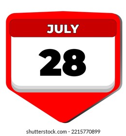 28 July vector icon calendar day. 28 date of July. Twenty eighth day of July. 28th date number. 28 day calendar. Twenty eight date. Peru Independence, Nature Conservation, hepatitis