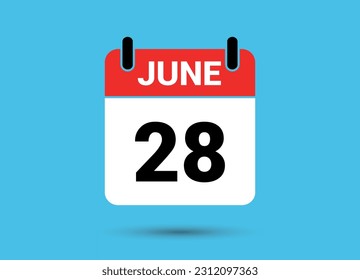 28 June Calendar Date Flat Icon Day 28 Vector Illustration