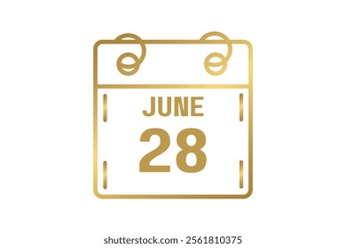 28 June calendar icon text page monthly web design on golden and white background vector, icon, or illustration with the month of June 28