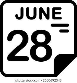 28 junho Calendário Semi Sólido ícone minimalista