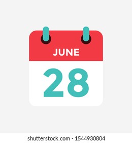28 of June. Flat icon calendar . Date, day and month. Vector illustration.