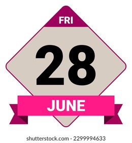 28 de junio, viernes. Plantilla de fecha. Diseño útil para la promoción de calendarios o eventos. Ilustración vectorial Archivo EPS 10. Aislado sobre fondo blanco. 
