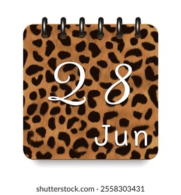 28 June. Leopard print calendar daily icon. White letters. Date day week Sunday, Monday, Tuesday, Wednesday, Thursday, Friday, Saturday.