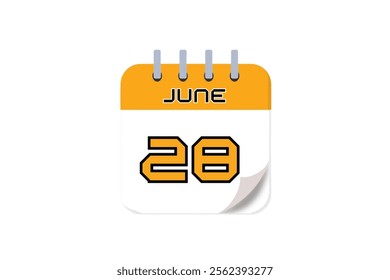 28 June month single day vector, illustration, calendar with yellow, black and white color background calendar June 28